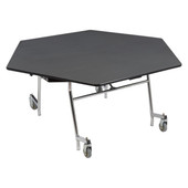 National Public Seating NPS Mobile EasyFold Table, 60" Hexagon, Particleboard Core, Textured Black Frame with Chromed Base