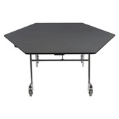 NPS Mobile EasyFold Table, 60" Hexagon, Plywood Core, Vinyl Edge, Textured Black Frame with Chromed Base National Public Seating Shiffler Furniture and Equipment for Schools