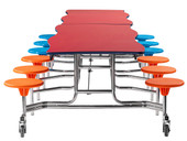 NPS Mobile Cafeteria Table w/ Stools, 8' Swerve, Plywood Core, Vinyl Edge, Textured Black Frame with Chromed Base National Public Seating Shiffler Furniture and Equipment for Schools