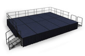 NPS 16' x 20' Stage Package, 32" Height, Blue Carpet, Shirred Pleat Black Skirting National Public Seating Shiffler Furniture and Equipment for Schools