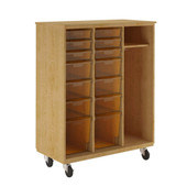 Diversified Woodcrafts Mobile Wardrobe - Tote Cabinet, 14 Carrot Tote Trays 42Wx21Dx53.75H, Oak