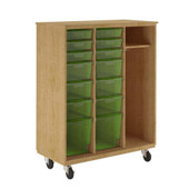 Diversified Woodcrafts Mobile Wardrobe - Tote Cabinet, 14 Lime Tote Trays 42Wx21Dx53.75H, Oak