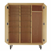 Diversified Woodcrafts Mobile Double Door Wardrobe - Tote Cabinet, 14 Clear Tote Trays 42Wx21Dx53.75H, Oak