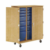 Diversified Woodcrafts Mobile Double Door Wardrobe - Tote Cabinet, 14 Royal Tote Trays 42Wx21Dx53.75H, Oak