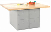 Diversified Woodcrafts 4-Station Workbench W/O Vises, 8 Horizontal Lockers Diversified Woodcrafts Shiffler Furniture and Equipment for Schools
