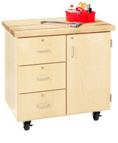 Diversified Woodcrafts Mobile Storage Cabinet -3 Drawers/1 Door, 1-3/4" Maple top