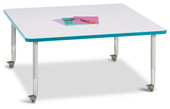 Berries Square Activity Table - 48" X 48", Mobile - Gray/Teal/Gray Jonti-Craft Shiffler Furniture and Equipment for Schools