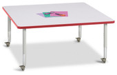 Berries Square Activity Table - 48" X 48", Mobile - Gray/Red/Gray Jonti-Craft Shiffler Furniture and Equipment for Schools
