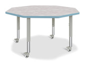 Berries Octagon Activity Table - 48" X 48", Mobile - Driftwood Gray/Coastal Blue/Gray Jonti-Craft Shiffler Furniture and Equipment for Schools