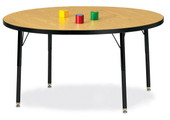 Berries Round Activity Table - 48" Diameter, A-height - Oak/Black/Black Jonti-Craft Shiffler Furniture and Equipment for Schools