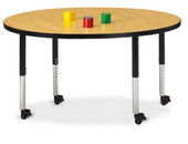 Berries Round Activity Table - 48" Diameter, Mobile - Oak/Black/Black Jonti-Craft Shiffler Furniture and Equipment for Schools