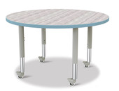 Berries Round Activity Table - 42" Diameter, Mobile - Driftwood Gray/Coastal Blue/Gray Jonti-Craft Shiffler Furniture and Equipment for Schools