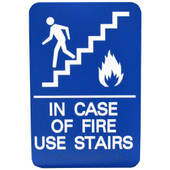 IN CASE OF FIRE USE STAIRS sign With Braille; ; White on Blue; 6" x 9" Other Shiffler Furniture and Equipment for Schools