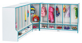 Jonti-Craft Rainbow Accents Toddler 5 Section Coat Locker with Step - without Trays - Red 
