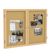 Ghent 2 Door Enclosed Natural Cork Bulletin Board with Oak Wood Frame Ghent Shiffler Furniture and Equipment for Schools