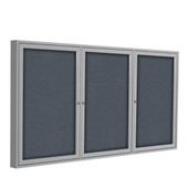 Ghent 3 Door Enclosed Fabric Bulletin Boards with Satin Frame, Gray Ghent Shiffler Furniture and Equipment for Schools