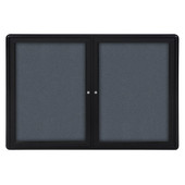 Ghent Ovation 2 Door Enclosed Fabric Bulletin Board with Black Frame, 3'H x 4'W, Gray Ghent Shiffler Furniture and Equipment for Schools