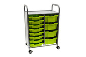 Callero Double Cart in Silver w/ 8 Shallow Trays In Jolly Lime & 4 Deep Trays in Jolly Lime Gratnells Shiffler Furniture and Equipment for Schools