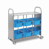 Callero Library Cart in Silver w/ 6 Deep F2 Trays in Cyan Blue Gratnells Shiffler Furniture and Equipment for Schools