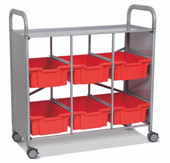 Callero Library Cart in Silver w/ 6 Deep F2 Trays in Flame Red Gratnells Shiffler Furniture and Equipment for Schools