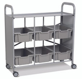 Callero Library Cart in Silver w/ 6 Deep F2 Trays in Silver Gratnells Shiffler Furniture and Equipment for Schools