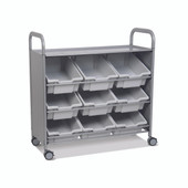 Callero Tilted Tray Cart in Silver w/ 9 Deep F2 Trays in Light Gray Gratnells Shiffler Furniture and Equipment for Schools