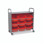 Callero Tilted Tray Cart in Silver w/ 9 Deep F2 Trays in Flame Red Gratnells Shiffler Furniture and Equipment for Schools