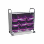 Callero Tilted Tray Cart in Silver w/ 9 Deep F2 Trays in Plum Purple Gratnells Shiffler Furniture and Equipment for Schools