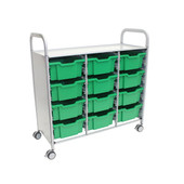 Callero Triple Cart in Silver w/ 12 Deep F2 Trays in Grass Green Gratnells Shiffler Furniture and Equipment for Schools