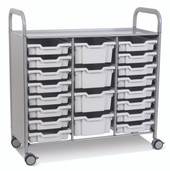 Callero Triple Cart in Silver w/ 16 Shallow Trays in Light Gray & 4 Deep Trays in Light Gray Gratnells Shiffler Furniture and Equipment for Schools