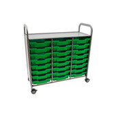 Callero Triple Cart in Silver w/ 24 Shallow F1 Trays in Grass Green Gratnells Shiffler Furniture and Equipment for Schools