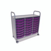 Callero Triple Cart in Silver w/ 24 Shallow F1 Trays in Plum Purple Gratnells Shiffler Furniture and Equipment for Schools