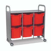 Callero Triple Cart in Silver w/ 6 Jumbo F3 Trays in Flame Red Gratnells Shiffler Furniture and Equipment for Schools