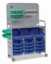 MakerSpace Cart Set 1 in Silver w/ fixings pack 3 Deep F2 and 12 Shallow F1 Royal Blue (06) Colour Trays Gratnells Shiffler Furniture and Equipment for Schools
