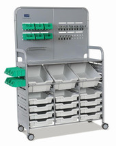 Gratnells MakerSpace Cart Set 1 in Silver w/ fixings pack 3 Deep F2 and 12 Shallow F1 Light Grey (15) Colour Trays 