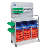 MakerSpace Cart Set 1 in Silver w/ fixings pack 3 Deep F2 Royal Blue (06) & 12 Shallow F1 Flame Red (09) Colour Trays Gratnells Shiffler Furniture and Equipment for Schools
