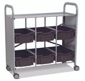 Callero Library Cart in Silver with 6 Deep F2 Trays in Jet Black Gratnells Shiffler Furniture and Equipment for Schools