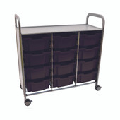 Callero Triple Cart in Silver with 12 Deep F2 Trays in Jet Black Gratnells Shiffler Furniture and Equipment for Schools