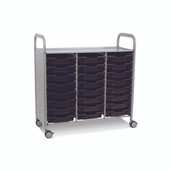 Callero Triple Cart in Silver with 24 Shallow F1 Trays in Jet Black Gratnells Shiffler Furniture and Equipment for Schools