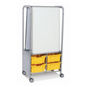 MakerHub Cart in Silver with runners, 2 magnetic boards & 4 Deep F2 Sunshine Yellow Trays Gratnells Shiffler Furniture and Equipment for Schools