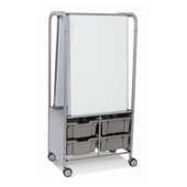 MakerHub Cart in Silver with runners, 2 magnetic boards & 4 Deep F2 Silver Trays Gratnells Shiffler Furniture and Equipment for Schools