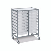 Dynamis Double Cart Set 5 Silver (44) with 3" 2 Braked Casters & Optional Feet and 16 , 3 inch deep Translucent (20) Trays Gratnells Shiffler Furniture and Equipment for Schools