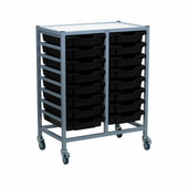 Dynamis Double Cart Set 5 Silver (44) with 3" 2 Braked Casters & Optional Feet and 16 , 3 inch deep Jet Black (21) Trays Gratnells Shiffler Furniture and Equipment for Schools