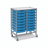 Dynamis Double Cart Set 5 Silver (44) with 3" 2 Braked Casters & Optional Feet and 16 , 3 inch deep Cyan Blue (26)Trays Gratnells Shiffler Furniture and Equipment for Schools