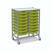 Dynamis Double Cart Set 5 Silver (44) with 3" 2 Braked Casters & Optional Feet and 16 , 3 inch deep Jolly Lime (36) Trays Gratnells Shiffler Furniture and Equipment for Schools