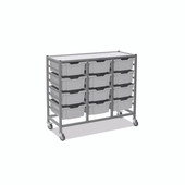 Dynamis Triple Cart Set 7 Silver (44) with 3" 2 Braked Casters & Optional Feet and 12 , 6 inch deep Light Gray (19) Trays Gratnells Shiffler Furniture and Equipment for Schools