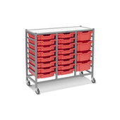 Dynamis Triple Cart Set 9 Silver (44) with 3" 2 Braked Casters & Optional Feet and 16-3 inch deep and 4-6 inch deep Flame Red (09) Trays Gratnells Shiffler Furniture and Equipment for Schools