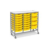 Dynamis Triple Cart Set 9 Silver (44) with 3" 2 Braked Casters & Optional Feet and 16-3 inch deep and 4-6 inch deep Sunshine Yellow (02) Trays Gratnells Shiffler Furniture and Equipment for Schools