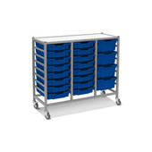 Dynamis Triple Cart Set 9 Silver (44) with 3" 2 Braked Casters & Optional Feet and 16-3 inch deep and 4-6 inch deep Royal Blue (06) Trays Gratnells Shiffler Furniture and Equipment for Schools