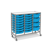 Dynamis Triple Cart Set 9 Silver (44) with 3" 2 Braked Casters & Optional Feet and 16-3 inch deep and 4-6 inch deep Cyan Blue (26)Trays Gratnells Shiffler Furniture and Equipment for Schools